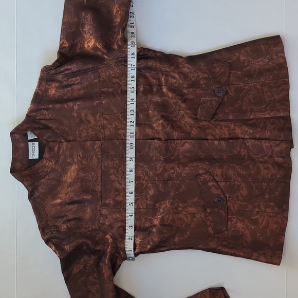 Chico's Silk Linen Shimmery Floral Lined Blazer Small Chico's 0 Metallic Bronze - Picture 11 of 14